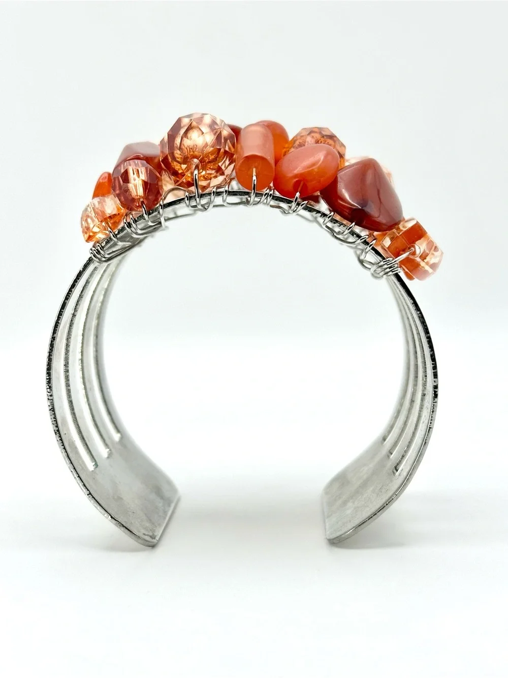 Vintage Carnelian Nugget & Amber Toned Resin Stone Silvertone Cuff